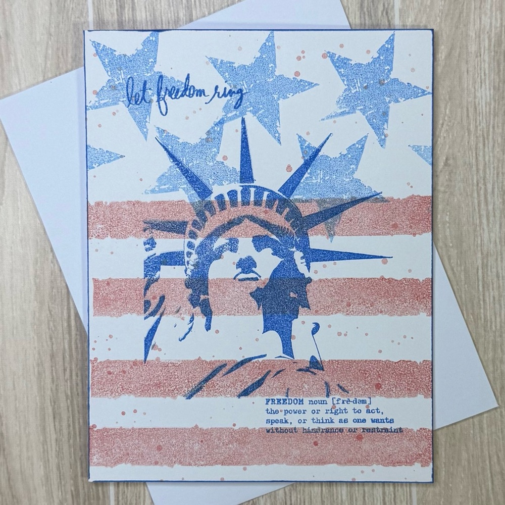 Handcrafted and Hand Stamped Patriotic Statue of Liberty Greeting Card